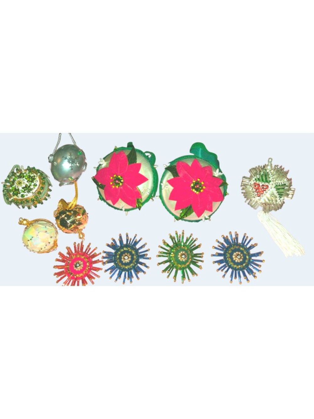 Vintage Handcrafted Beaded & Sequined Christmas Ornament Set